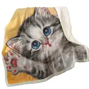 Cats Designs Heart Melting Blue Eyes Grey Kitten Throw Blanket