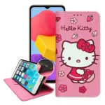 【SANRIO 三麗鷗】三星 SAMSUNG GALAXY M13 HELLO KITTY 櫻花吊繩款彩繪側掀皮套