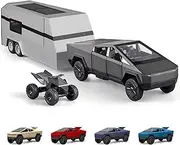 1/32 Tesla cybertruck Toy car 3-in-1 Travel Cybertruck RV Set with Metal Pickup, Removable Camper & Off-Road Motorcycle Cyberquad Cool Sound & Light Effects,Christmas Birthday Gift (Grey)