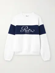 [FRAME] FRAME - + Ritz Paris Color-block Embroidered Cotton-jersey Sweatshirt - White - small small White
