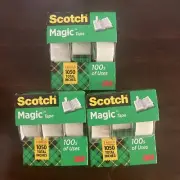 Scotch Magic Tape 3-Roll Pack 3/4”x350” Total of 1050” Lot of 3