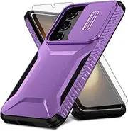 [Asuwish] Phone Case for Samsung Galaxy S23 5G with Screen Protector and Slide Camera Cover Slim Rugged Hybrid Shockproof Protective Cell Accessories S 23 23S GS23 G5 SM-S911U 6.1 inch Women Men Purple
