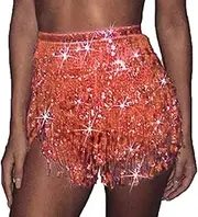[VOXMDY] Women's Sequin Tassel Skirts Rave Fringe Hip Scarf for Festival