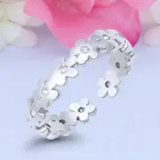 4mm Flowers Band 925 Sterling Silver Toe Ring Thin Adjustable Toe Ring