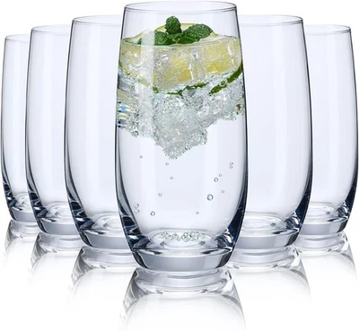 CUKBLESS Drinking Glasses Set of 6, Crystal Highball Water 13oz, Clear