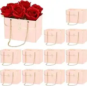 uxcell Flower Gift Box, 12 Pcs Paper Bouquet Flower Gift Bag with Handle Rectangle Metal Chain Tote for Florist Wedding Party Birthdays Day Bridal Shower, Pink