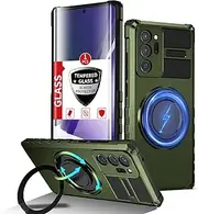IYTRRYH for Samsung Galaxy Note 20 Ultra Case Compatible Wireless Charging Magnetic,with Screen Protector,for Note20Ultra Case with 360°Stand Ring Military Grade Shockproof Heavy Duty Protection Green