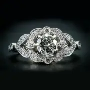 1.50 Ct Natural Moissanite Cluster Engagement Ring in 14K White Gold Over Silver