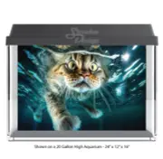 Scared Brown Cat Swimming Polyester Fish Tank Glass Backdrop Aquarium Background