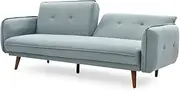 Sarah 3-Seater Sofa Bed, Versatile Bedroom and Living Room Furniture, Scandinavian Style Couch, Built with MDF Wooden Frame and Hard Wood Legs, Faux Linen Upholstery, Reclining Backrest, Light Blue