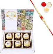 Ghasitaram Gifts Rakhi Gifts for Brothers Channa Laddoos 6pcs with Pearl Beads Rakhi