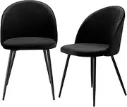 LEVEDE Dining Chairs, Set of 2 Reading Seating, Velvet Kitchen Chairs, Chic Nursing Seats, Home Furniture for Dining Room, Living Room, Cafe, Meeting Room, Load Up to 150kg (Black)