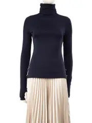Navy Button Detail Turtleneck Top