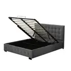 Fabric Bed Frame Queen Tufted Dark Grey