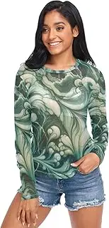 [RPLIFE] Green Marble Texture Mesh Shirt, Long Sleeve, Sheer Long Sleeve Blouse S-XXL
