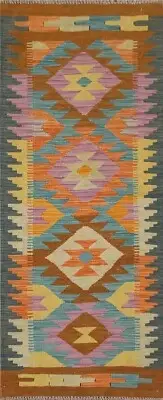 Traditional Kilim Wool Kilim Rug Runner Hallway 2'x6' Flat Weave Reversible Rug