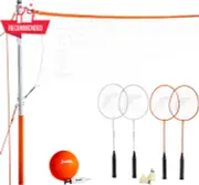 Volleyball & Badminton Combo Set - Portable Net w/ Poles, Rackets, Birdies, Ball