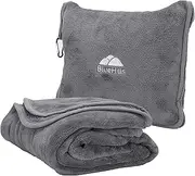 BlueHills Premium Soft Long Travel Blanket Pillow for Tall Airplane Flight Blanket Throw in Soft Bag case with Hand Luggage Belt & Backpack Clip Compact Pack Large Blanket Grey Gray T052