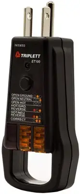 ET100 GFCI Receptacle Tester with Fault Indicator Lights and Finger Loop