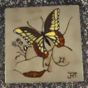 Vtg Cleo Teissedre Ceramic Butterfly Hand Painted Tile Trivet 6" New Old Stock