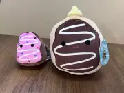 Squishmallows Nwt 8” Boston Cream Donut Plush Pat 5” Ermengarde Birthday Set