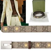 GUCCI BELT ‎710090 THIN STARS STUDDED SQUARE G BUCKLE COATED CANVAS $990 100 /40