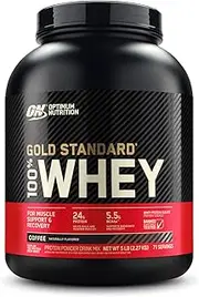 OPTIMUM NUTRITION Gold Standard 100% Whey Protein Powder, Coffee, 2.27kg - [2024/2025 plastic neck band packaging may vary]