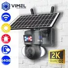 WIFI Home Solar Security Camera 64GB 2K Alarm PIR Wireless Phone Battery Outdoor