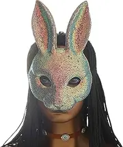Easter Bunny Face Covers - Half Face Sequin Masquerade Rabbit Covers - Bunny Masques for Women Ladies, Costume Accessories for Halloween Easter Masquerade