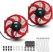 2PCS 10 inch Slim Fan Push Pull Electric Radiator Cooling 12V 80W Mount Universal Kit Red