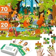 QUOKKA Search and Find Puzzles for Kids Ages 4-6 - Riddle Kids Puzzles 6-8 Years Old - 70 Unique Pcs | 20 Illustrated Guessing Cards | Engaging Children Themes - Forest Puzzle Toddlers 3-5
