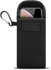 Neoprene Cell Phone Pouch Sleeve Carrying Case with Carabiner Clip for Samsung Galaxy A13 A03s A53 A52 A12 S22 Ultra S21 FE S20+ S10+, iPhone 13 Pro Max, Pixel 6, OnePlus Nord N200, BLU View 3 (Black)