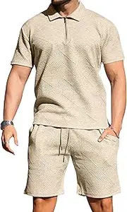[Generic] Mens Tracksuit Casual 2 Piece Quarter Zip Polo Shirt and Shorts Set Athletic Active Yoga Jogging Sports Outfits