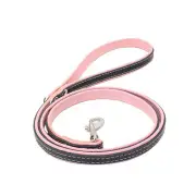 Pu Leather Dog Leash Pet Puppy Belt Training Walking Strap Collar Traction Rope Pink Medium Size