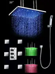 Bathroom Shower Set Ceiling Mount Rainfall 6 Jet Spray 20" Stainless Steel
