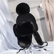 [XIEAE] Knitted Hat Winter Black Men's Women's Winter Hat Warm Thick Windproof Plush Pilot Headwear Ear Guards Outdoor Ski Sports