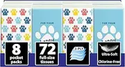 Funwares White Facial Travel Tissue Packs, Non-Bleach, Chlorine-Free, Compact Pocket Tissues for Car, Purse, School, Work, On-the-Go Tissue Packs, Dog Paw Design, 8 Packs, 72 Tissues, 3-Ply Sheets