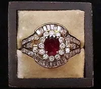 在飛比找Yahoo!奇摩拍賣優惠-【過眼皆為所有】紅寶石鑽石戒指、18K黃金、DI-333
