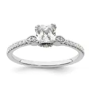 0.50ct. CZ Solid Real 14k White Polish 1/2ct Cushion Engagement Dia Ring