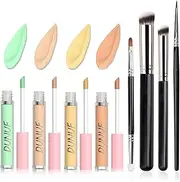JasCherry 4 Colors Liquid Concealer - Full Coverage Under Eye Concealer, Long Lasting for Dark Circles and Facial Redness, Waterproof Hydrating with Brush Set