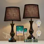 Table Lamps for Bedrooms Set of 2 Black, Bedside Touch Lamps with Dual USB Charg