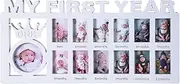 JZS Baby’s First Year Picture Frame, 15" x 7.3", 12-Month Milestone Keepsake Frame, 13 Photo Inserts, White