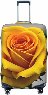 [CADREWY] Yellow Rose Print Travel Suitcase Cover Luggage Protector with Elastic Anti Scratch for Carry On, Black, Large