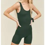 Girlfriend Collective Bike Unitard Jumpsuit Romper Moss Green New Medium