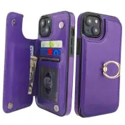 for iPhone 15 Plus Wallet Case with Card Holder, 360° Rotation Ring Purple