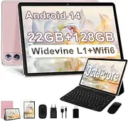 Dghrti Tablet Android 14 10 Inch 22GB RAM / 128GB ROM (Expandable by 1TB) - 8-Core Processor - 8000mAh - WiFi 5G/2.4G - Camera 5+8MP - Face ID - Widevine L1 - Keyboard & Mouse Included - Gold