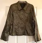 Reba Womens Shacket Jacket L Black Gold Paisley Shiny Metallic Rhinestone NWT