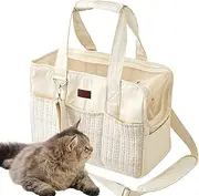 Pethaven Beige Small Dog Puppy Purse for Woman Bag Carrier for Pets Cat Kitties Fashion Outdoor