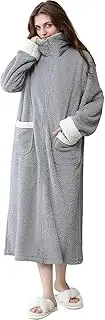 [Soojun] Women's Full Front Zipper Long Robes with Pockets Fuzzy Bathrobe