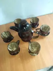 New Coconut Shell Tea Pot With 6 Set Of Tea Cups Ceylon Handicraft Natural